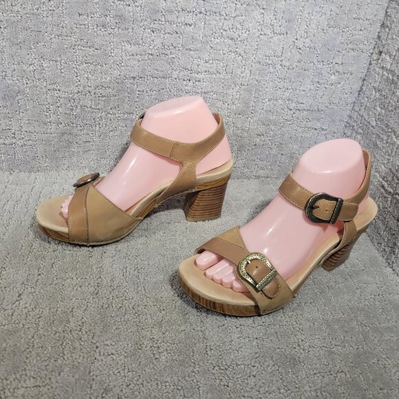 Dansko Anna Womens Size US 7 EU 38 Brown Leather Block Heel Ankle Strap Sandal - Picture 1 of 10